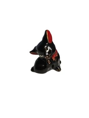 Vintage Redware? Small Black Cat Figurine Ceramic Japan *READ*